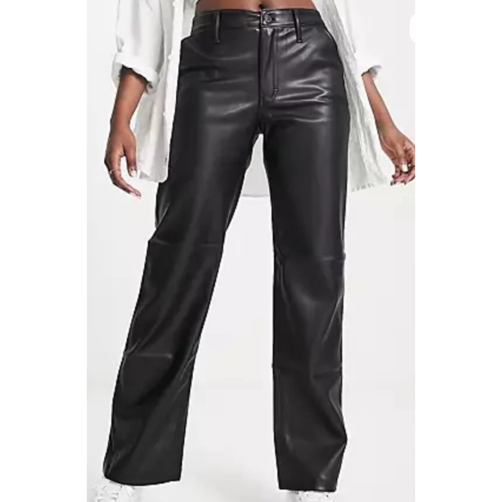 Hollister Womens Faux Leather‎ Pants High Rise Black Straight Leg Size 26